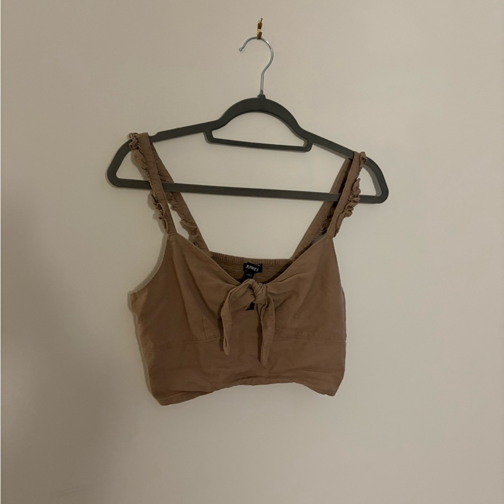Brown tie crop top